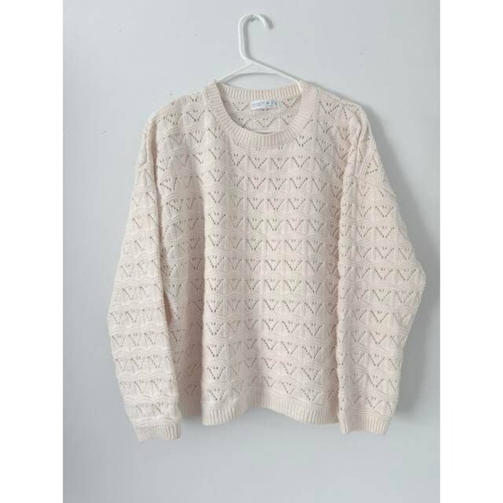 Primark Cares Cream Pointelle Knit Sweater Crew Neck Long Sleeve Ivory Medium